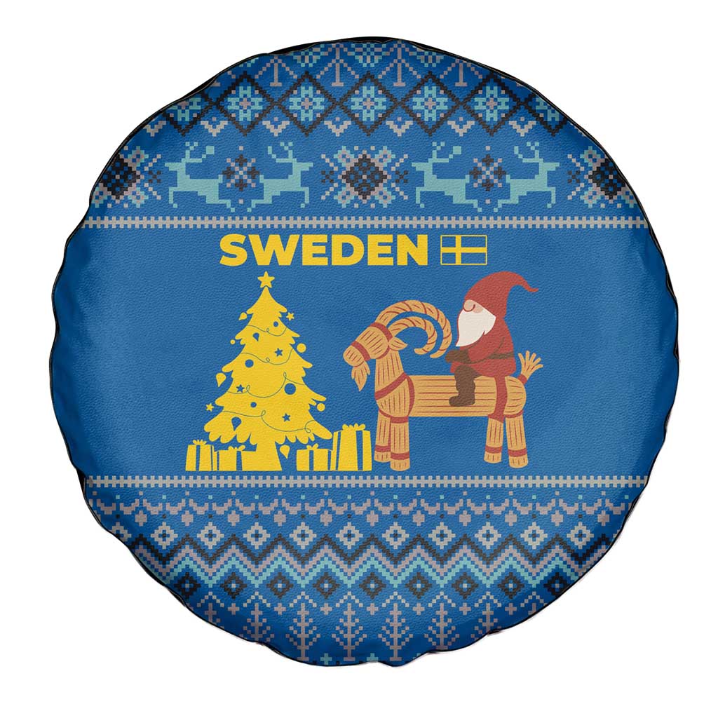 Sweden Christmas Spare Tire Cover with Gnome Yule Goat Royal Crest and Nordic Pattern - Wonder Print Shop