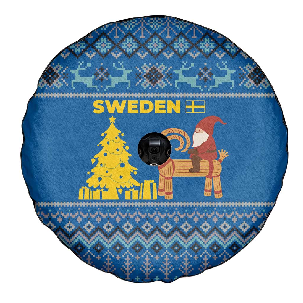 Sweden Christmas Spare Tire Cover with Gnome Yule Goat Royal Crest and Nordic Pattern - Wonder Print Shop