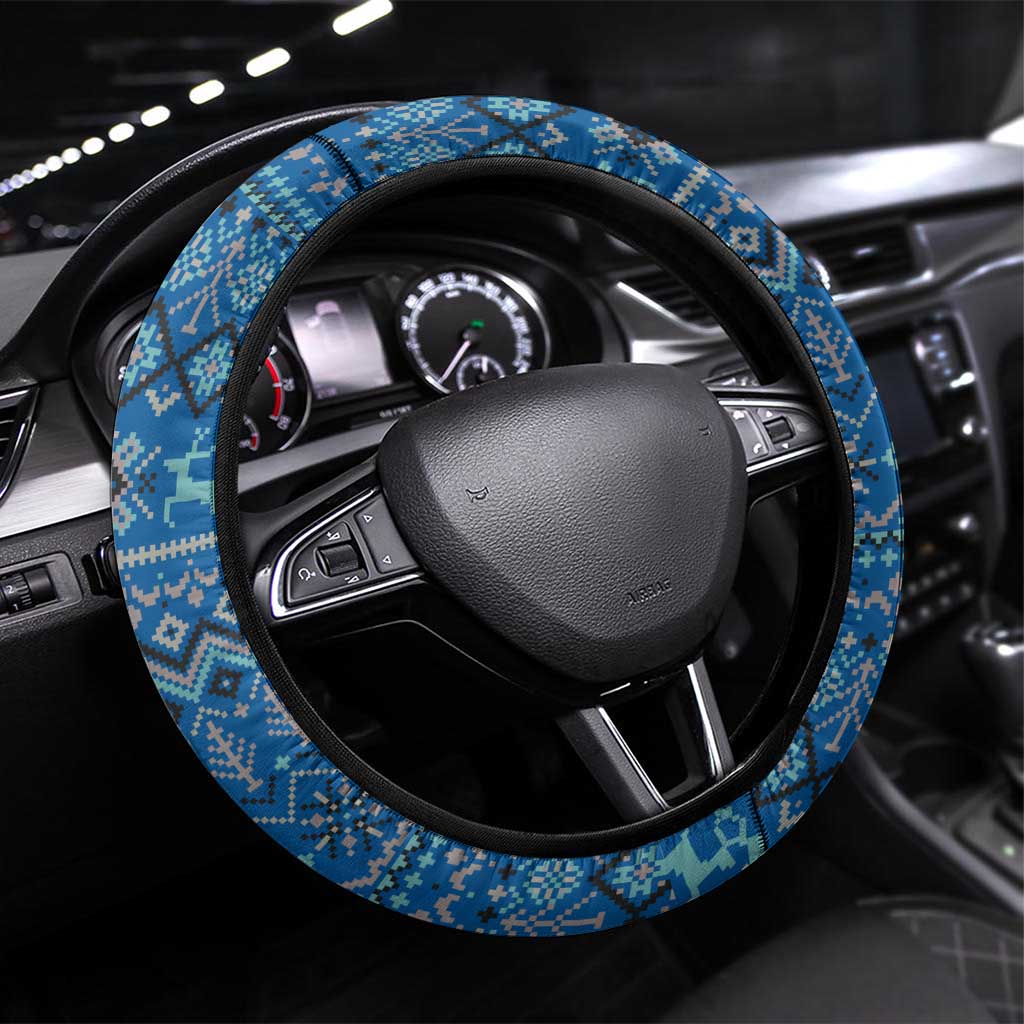 Sweden Christmas Steering Wheel Cover with Gnome Yule Goat Royal Crest and Nordic Pattern - Wonder Print Shop