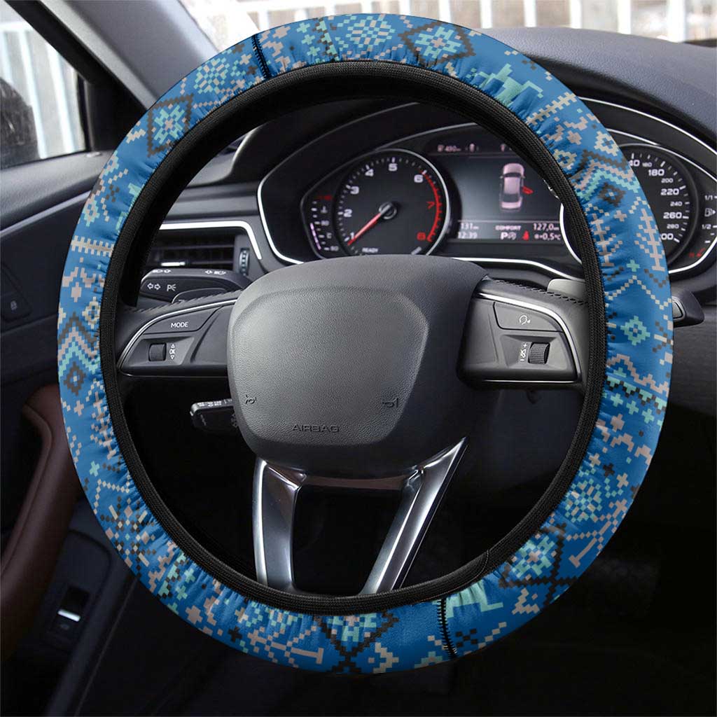 Sweden Christmas Steering Wheel Cover with Gnome Yule Goat Royal Crest and Nordic Pattern - Wonder Print Shop