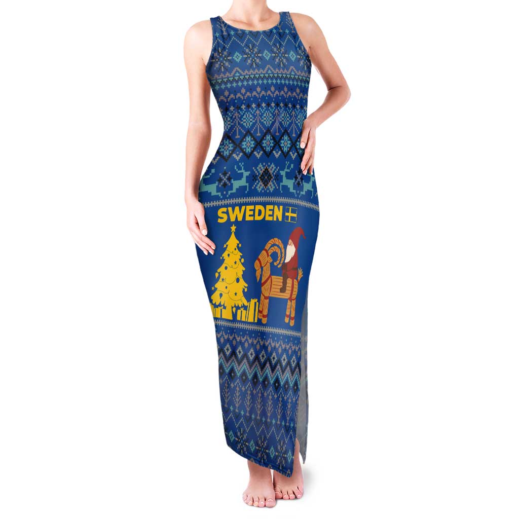 Sweden Christmas Tank Maxi Dress with Gnome Yule Goat Royal Crest and Nordic Pattern - Wonder Print Shop