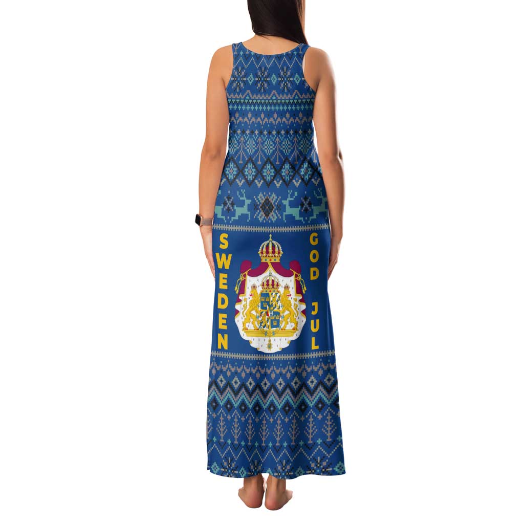Sweden Christmas Tank Maxi Dress with Gnome Yule Goat Royal Crest and Nordic Pattern - Wonder Print Shop