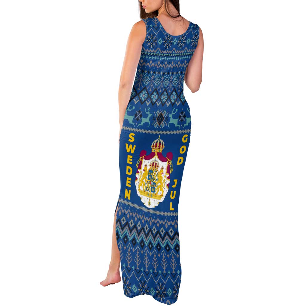 Sweden Christmas Tank Maxi Dress with Gnome Yule Goat Royal Crest and Nordic Pattern - Wonder Print Shop