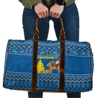 Sweden Christmas Travel Bag with Gnome Yule Goat Royal Crest and Nordic Pattern - Wonder Print Shop