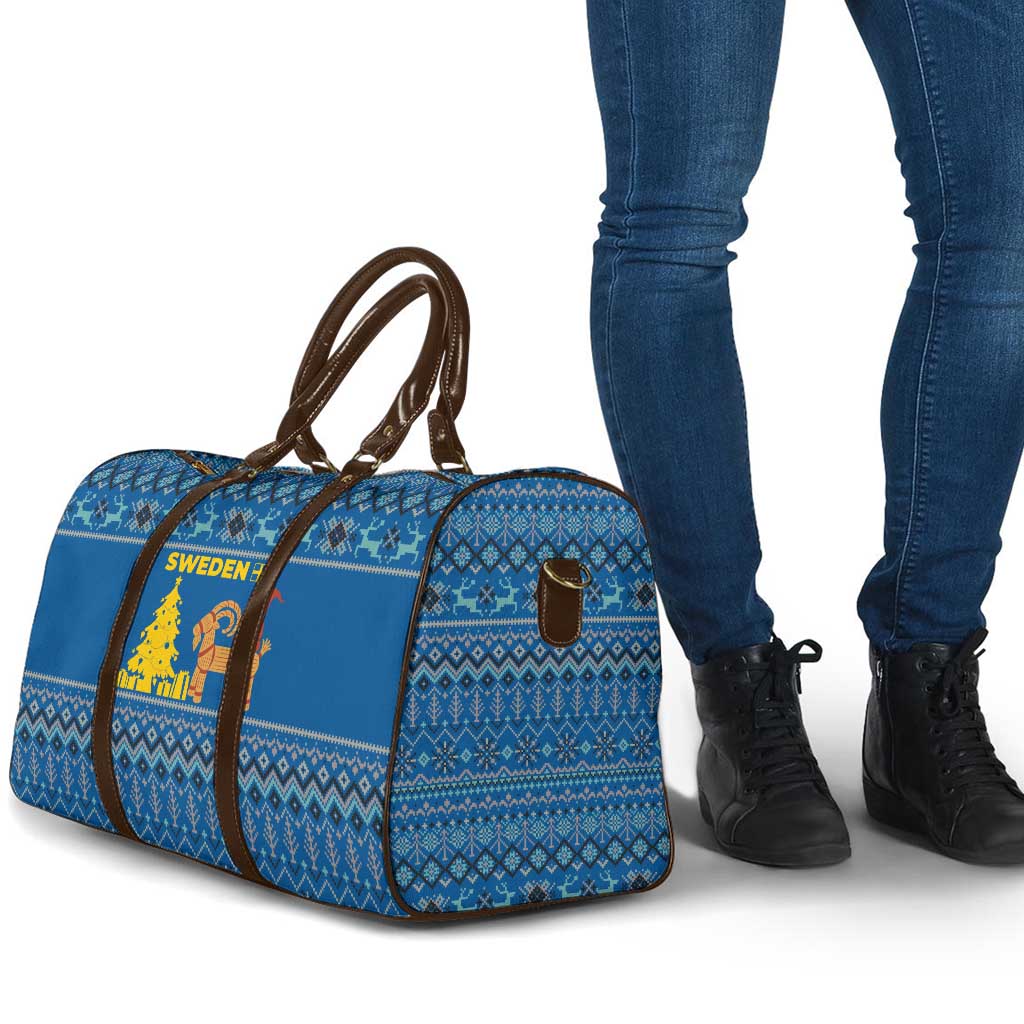 Sweden Christmas Travel Bag with Gnome Yule Goat Royal Crest and Nordic Pattern - Wonder Print Shop