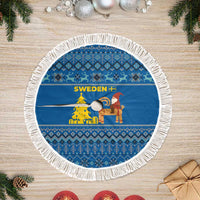 Sweden Christmas Tree Skirt with Gnome Yule Goat Royal Crest and Nordic Pattern - Wonder Print Shop