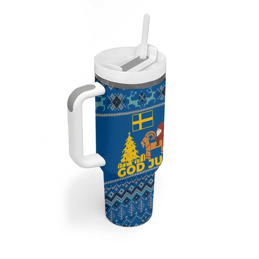 Sweden Christmas Tumbler With Handle with Gnome Yule Goat Royal Crest and Nordic Pattern - Wonder Print Shop