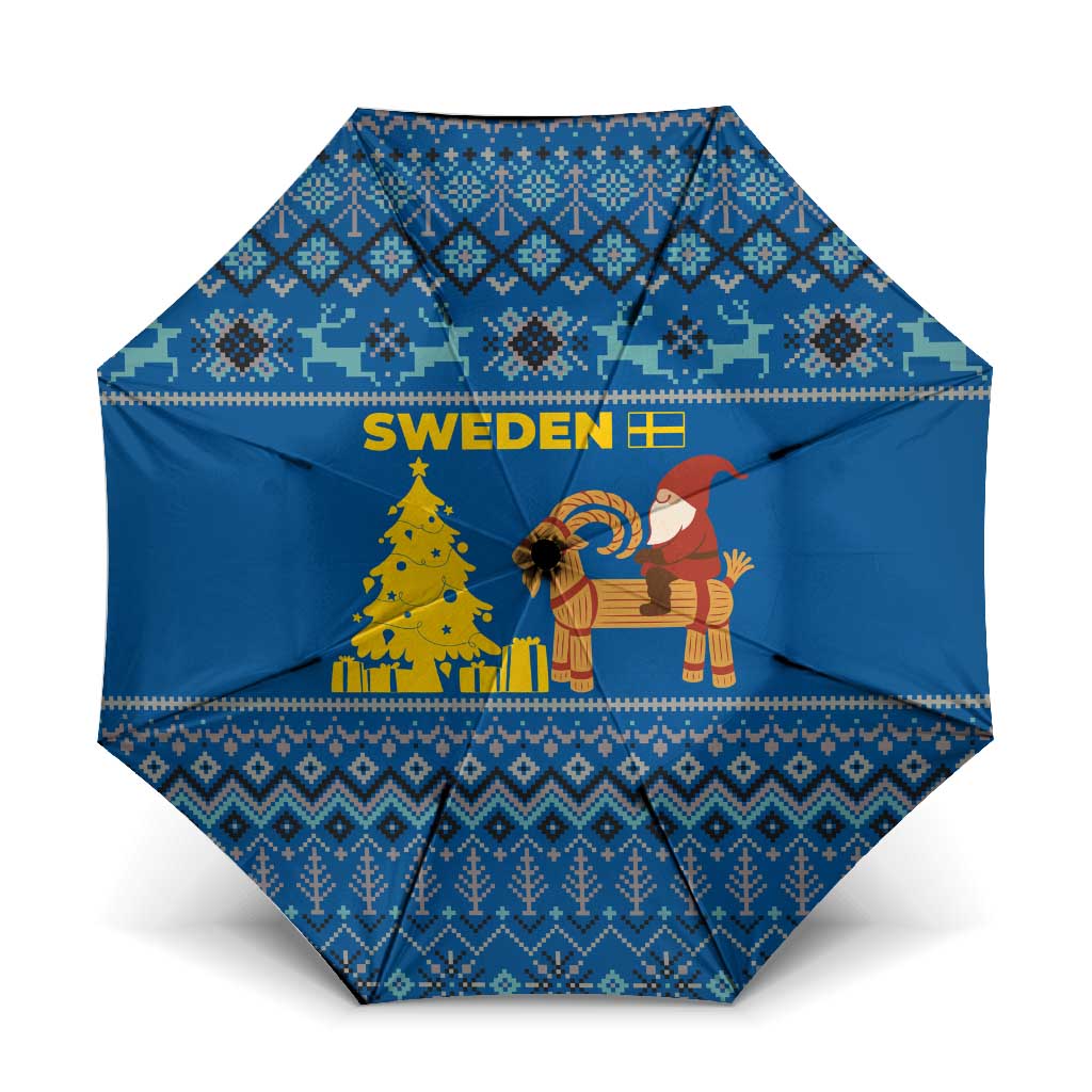 Sweden Christmas Umbrella with Gnome Yule Goat Royal Crest and Nordic Pattern - Wonder Print Shop