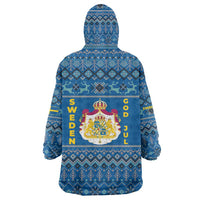Sweden Christmas Wearable Blanket Hoodie with Gnome Yule Goat Royal Crest and Nordic Pattern - Wonder Print Shop