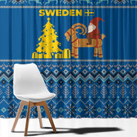 Sweden Christmas Window Curtain with Gnome Yule Goat Royal Crest and Nordic Pattern - Wonder Print Shop