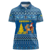 Sweden Christmas Women Polo Shirt with Gnome Yule Goat Royal Crest and Nordic Pattern - Wonder Print Shop