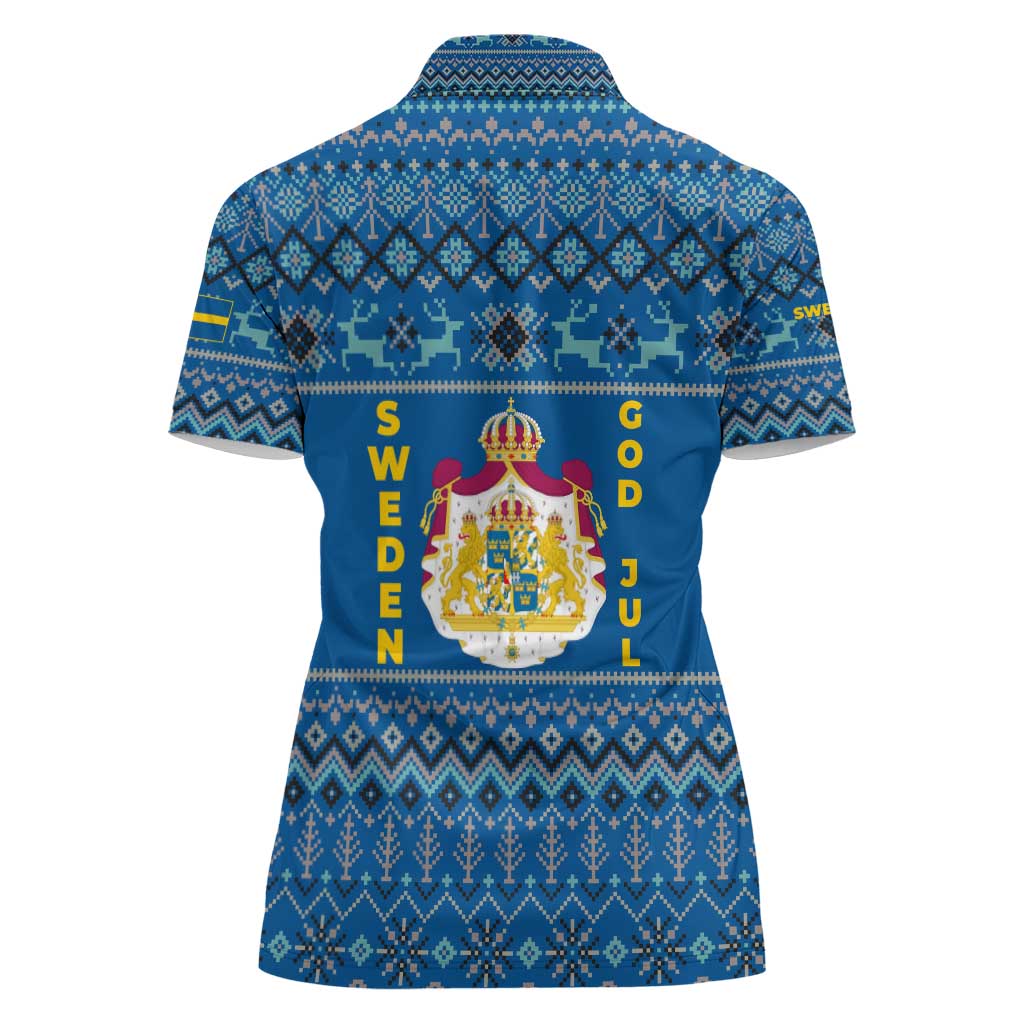 Sweden Christmas Women Polo Shirt with Gnome Yule Goat Royal Crest and Nordic Pattern - Wonder Print Shop