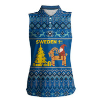 Sweden Christmas Women Sleeveless Polo Shirt with Gnome Yule Goat Royal Crest and Nordic Pattern - Wonder Print Shop