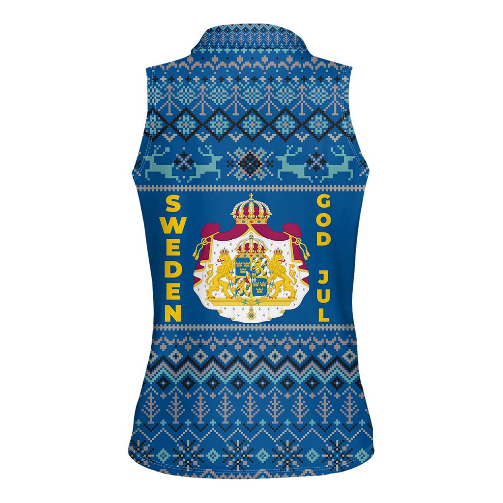 Sweden Christmas Women Sleeveless Polo Shirt with Gnome Yule Goat Royal Crest and Nordic Pattern - Wonder Print Shop