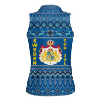 Sweden Christmas Women Sleeveless Polo Shirt with Gnome Yule Goat Royal Crest and Nordic Pattern - Wonder Print Shop