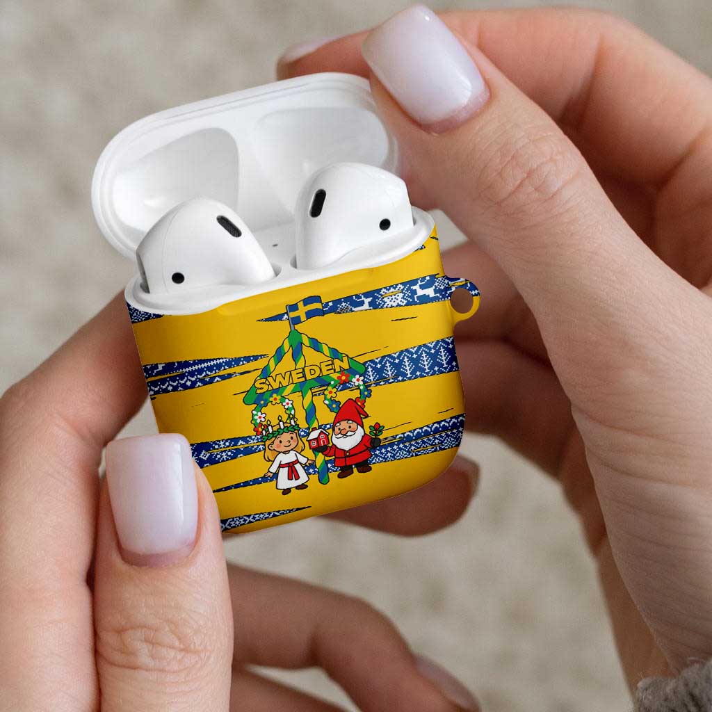 Sweden Christmas AirPods Case with Santa Lucia Girl Midsummer Pole Swedish Flag and Nordic Pattern Design - Wonder Print Shop
