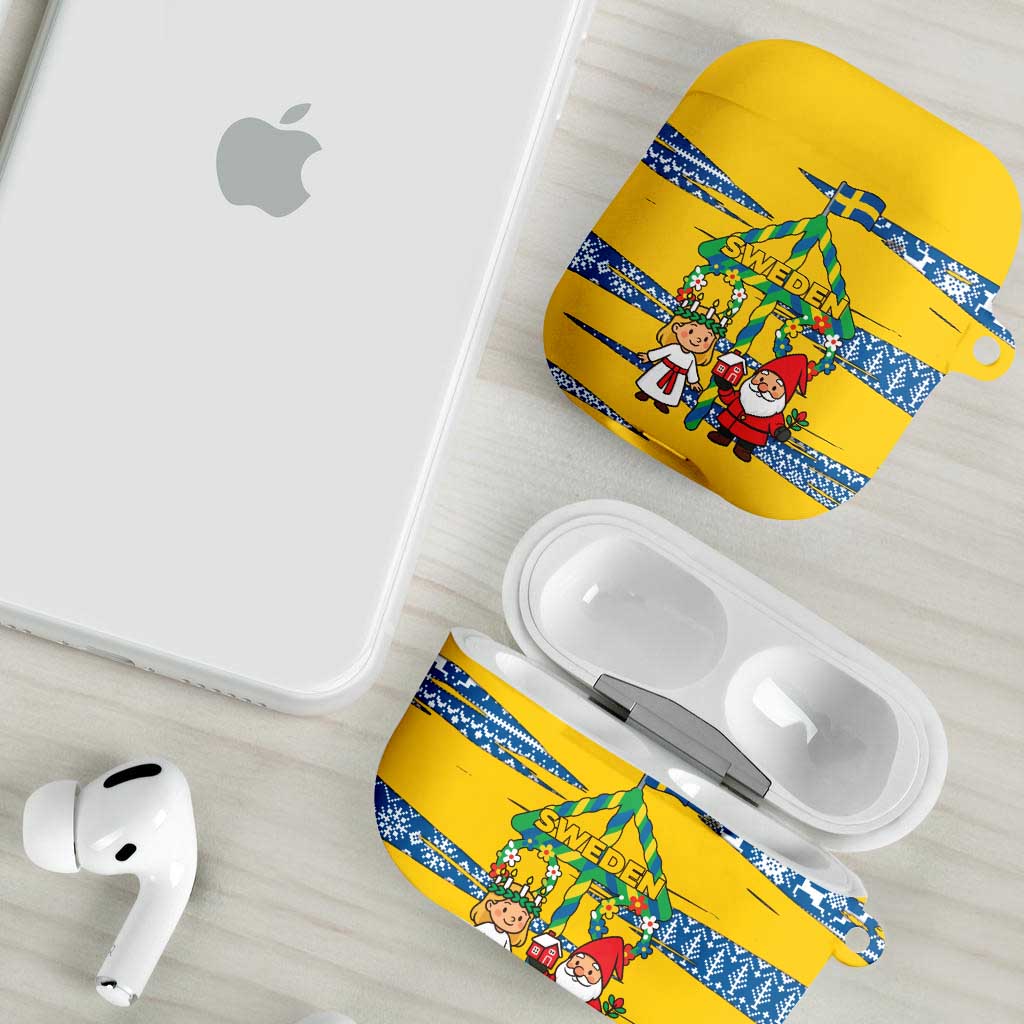 Sweden Christmas AirPods Case with Santa Lucia Girl Midsummer Pole Swedish Flag and Nordic Pattern Design - Wonder Print Shop