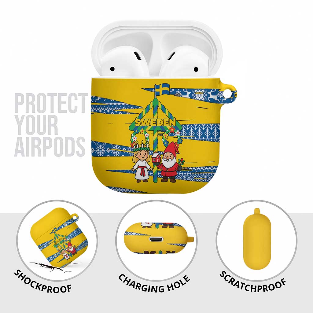 Sweden Christmas AirPods Case with Santa Lucia Girl Midsummer Pole Swedish Flag and Nordic Pattern Design - Wonder Print Shop