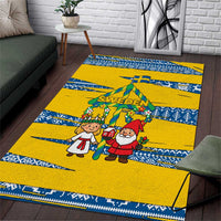 Sweden Christmas Area Rug with Santa Lucia Girl Midsummer Pole Swedish Flag and Nordic Pattern Design - Wonder Print Shop