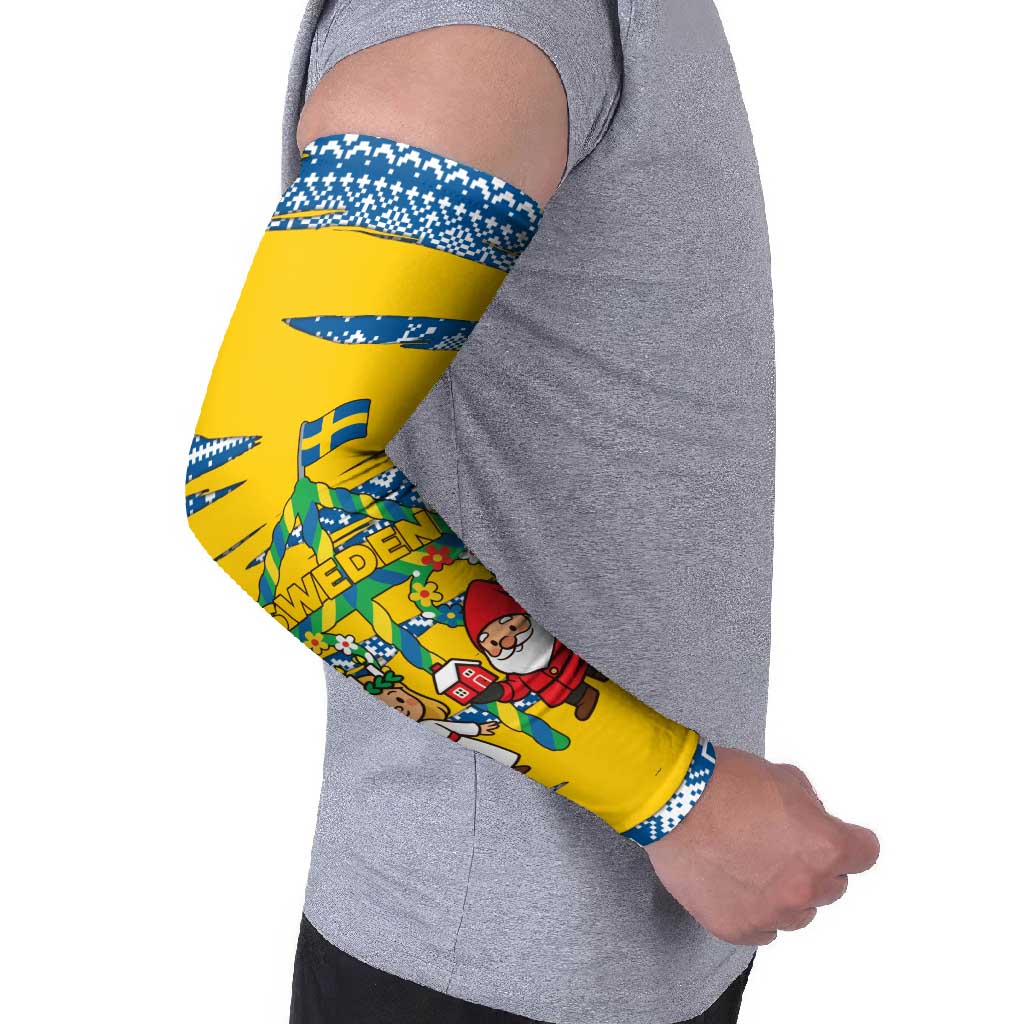 Sweden Christmas Arm Sleeves with Santa Lucia Girl Midsummer Pole Swedish Flag and Nordic Pattern Design - Wonder Print Shop