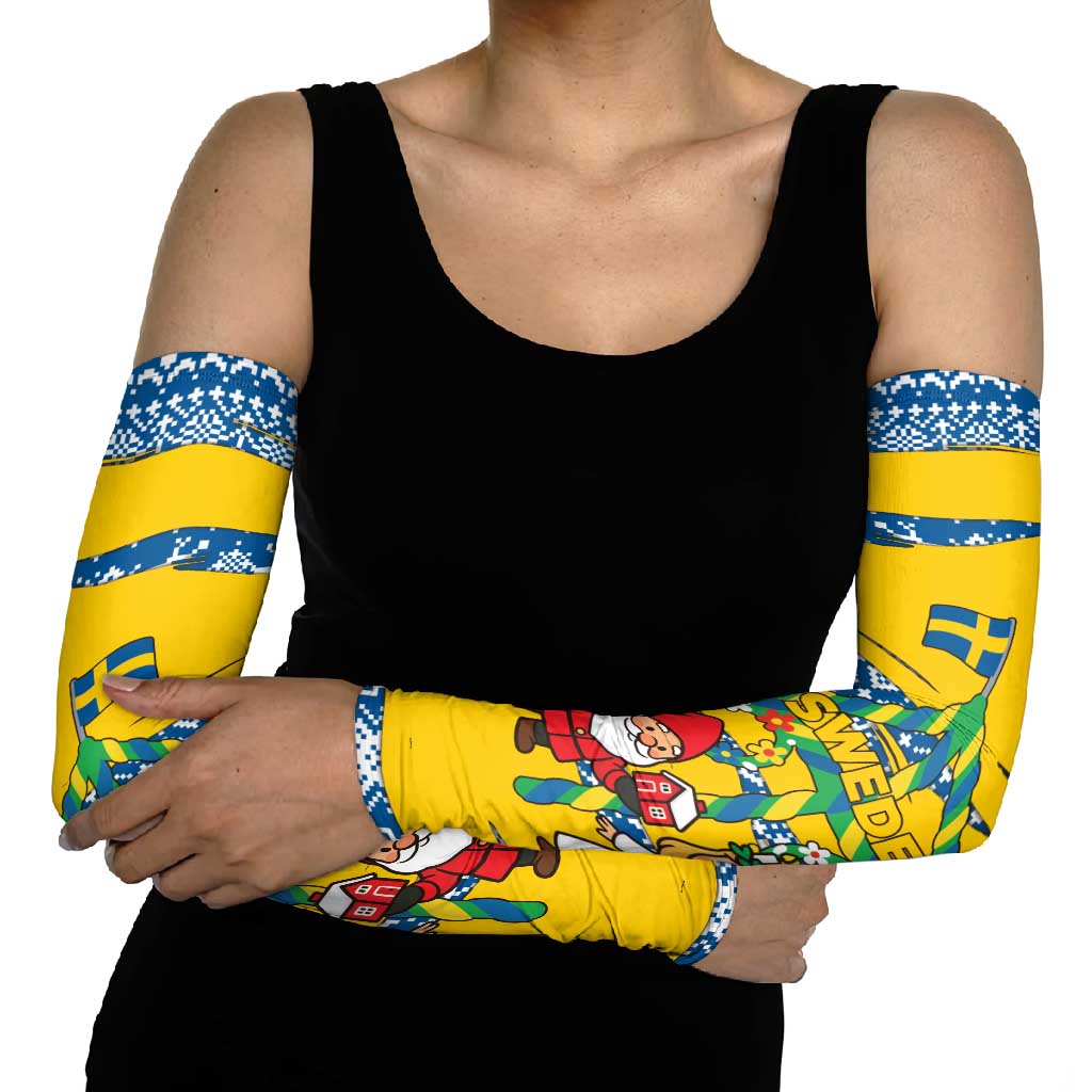 Sweden Christmas Arm Sleeves with Santa Lucia Girl Midsummer Pole Swedish Flag and Nordic Pattern Design - Wonder Print Shop
