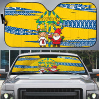 Sweden Christmas Auto Sun Shade with Santa Lucia Girl Midsummer Pole Swedish Flag and Nordic Pattern Design - Wonder Print Shop