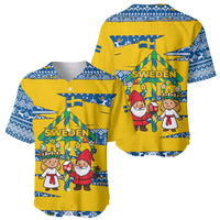 Sweden Christmas Baseball Jersey with Santa Lucia Girl Midsummer Pole Swedish Flag and Nordic Pattern Design - Wonder Print Shop