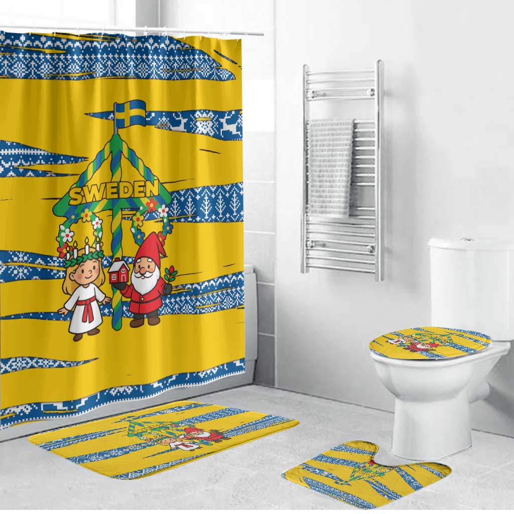 Sweden Christmas Bathroom Set with Santa Lucia Girl Midsummer Pole Swedish Flag and Nordic Pattern Design - Wonder Print Shop