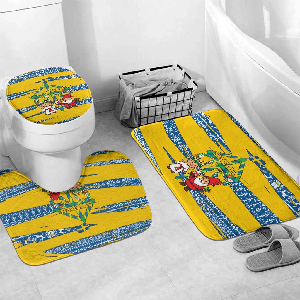 Sweden Christmas Bathroom Set with Santa Lucia Girl Midsummer Pole Swedish Flag and Nordic Pattern Design - Wonder Print Shop