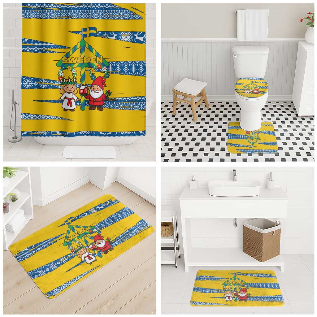 Sweden Christmas Bathroom Set with Santa Lucia Girl Midsummer Pole Swedish Flag and Nordic Pattern Design - Wonder Print Shop