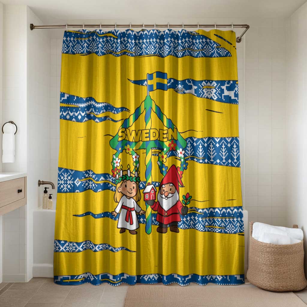 Sweden Christmas Bathroom Set with Santa Lucia Girl Midsummer Pole Swedish Flag and Nordic Pattern Design - Wonder Print Shop