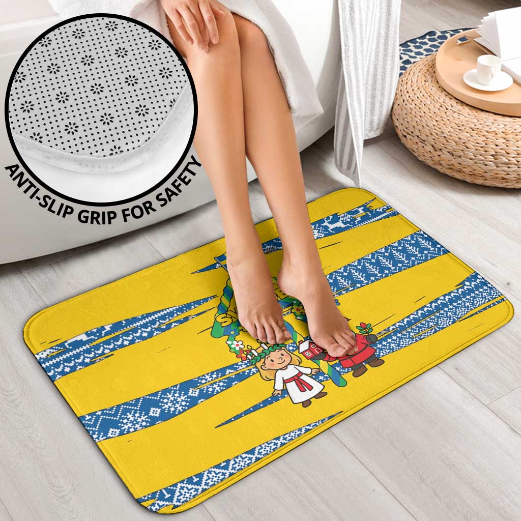 Sweden Christmas Bathroom Set with Santa Lucia Girl Midsummer Pole Swedish Flag and Nordic Pattern Design - Wonder Print Shop
