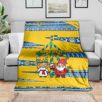 Sweden Christmas Blanket with Santa Lucia Girl Midsummer Pole Swedish Flag and Nordic Pattern Design - Wonder Print Shop