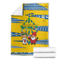 Sweden Christmas Blanket with Santa Lucia Girl Midsummer Pole Swedish Flag and Nordic Pattern Design - Wonder Print Shop