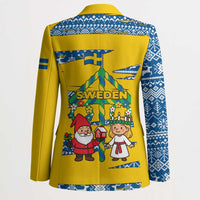 Sweden Christmas Blazer with Santa Lucia Girl Midsummer Pole Swedish Flag and Nordic Pattern Design - Wonder Print Shop
