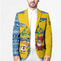 Sweden Christmas Blazer with Santa Lucia Girl Midsummer Pole Swedish Flag and Nordic Pattern Design - Wonder Print Shop