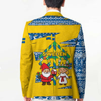 Sweden Christmas Blazer with Santa Lucia Girl Midsummer Pole Swedish Flag and Nordic Pattern Design - Wonder Print Shop
