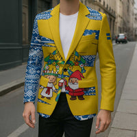 Sweden Christmas Blazer with Santa Lucia Girl Midsummer Pole Swedish Flag and Nordic Pattern Design - Wonder Print Shop