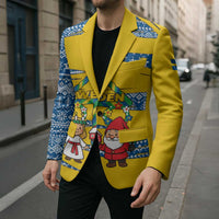 Sweden Christmas Blazer with Santa Lucia Girl Midsummer Pole Swedish Flag and Nordic Pattern Design - Wonder Print Shop