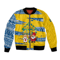 Sweden Christmas Bomber Jacket with Santa Lucia Girl Midsummer Pole Swedish Flag and Nordic Pattern Design - Wonder Print Shop