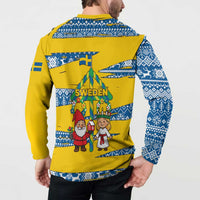 Sweden Christmas Button Sweatshirt with Santa Lucia Girl Midsummer Pole Swedish Flag and Nordic Pattern Design - Wonder Print Shop