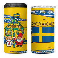 Sweden Christmas 4 in 1 Can Cooler Tumbler with Santa Lucia Girl Midsummer Pole Swedish Flag and Nordic Pattern Design - Wonder Print Shop