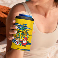 Sweden Christmas 4 in 1 Can Cooler Tumbler with Santa Lucia Girl Midsummer Pole Swedish Flag and Nordic Pattern Design - Wonder Print Shop