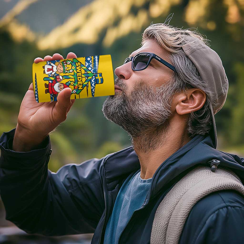 Sweden Christmas 4 in 1 Can Cooler Tumbler with Santa Lucia Girl Midsummer Pole Swedish Flag and Nordic Pattern Design - Wonder Print Shop