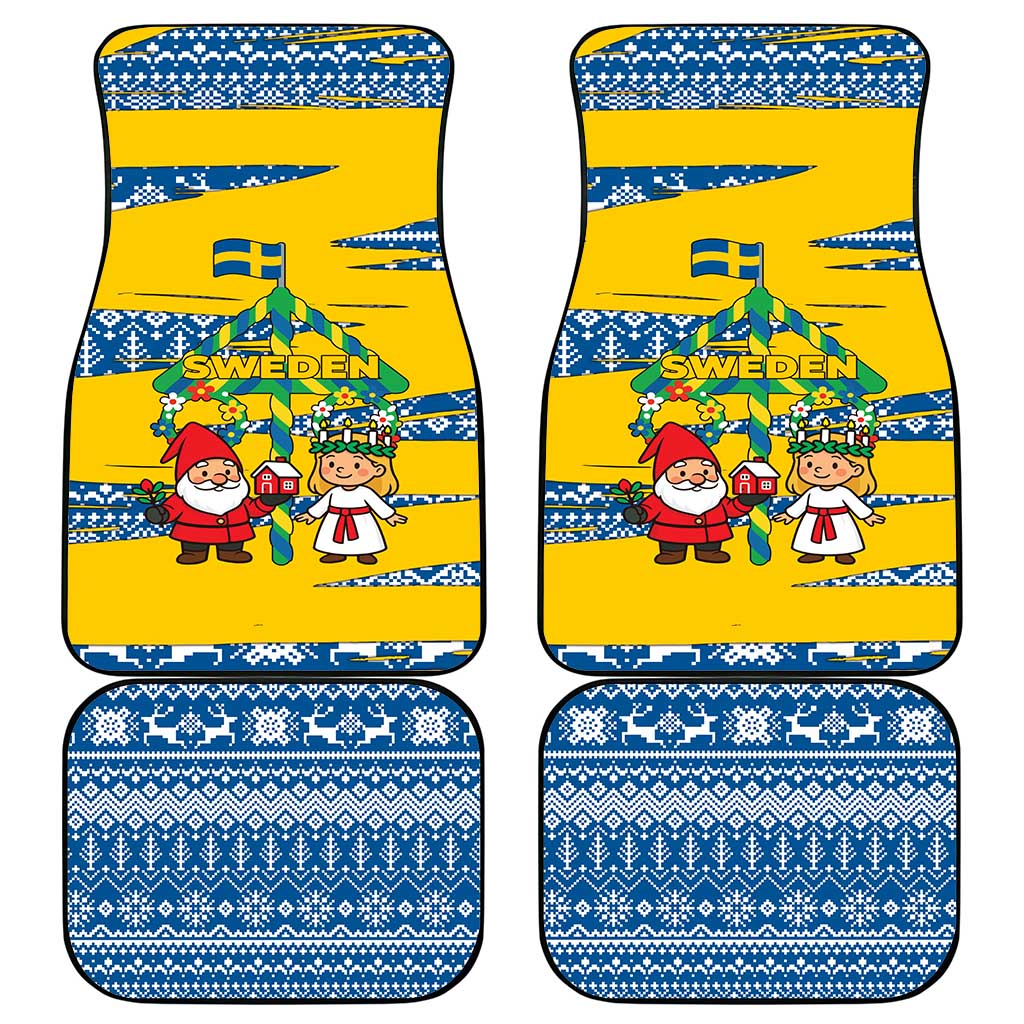 Sweden Christmas Car Mats with Santa Lucia Girl Midsummer Pole Swedish Flag and Nordic Pattern Design - Wonder Print Shop