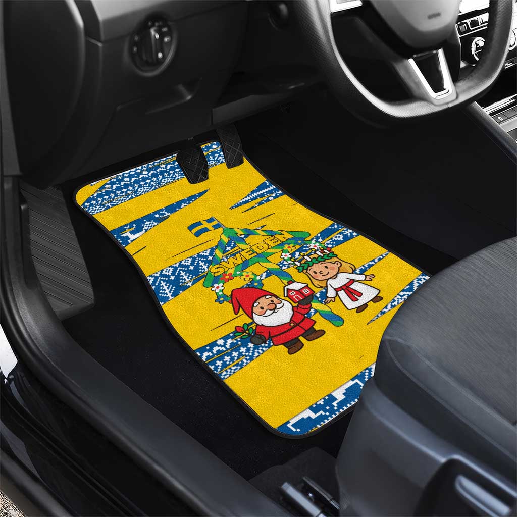 Sweden Christmas Car Mats with Santa Lucia Girl Midsummer Pole Swedish Flag and Nordic Pattern Design - Wonder Print Shop