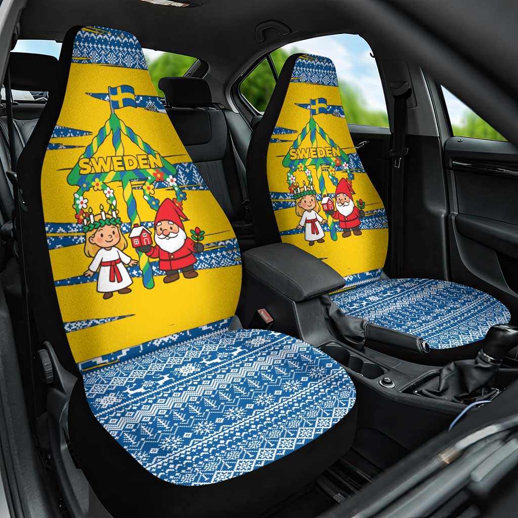 Sweden Christmas Car Seat Cover with Santa Lucia Girl Midsummer Pole Swedish Flag and Nordic Pattern Design - Wonder Print Shop