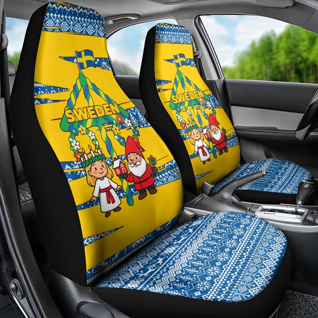 Sweden Christmas Car Seat Cover with Santa Lucia Girl Midsummer Pole Swedish Flag and Nordic Pattern Design - Wonder Print Shop