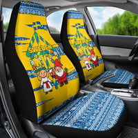Sweden Christmas Car Seat Cover with Santa Lucia Girl Midsummer Pole Swedish Flag and Nordic Pattern Design - Wonder Print Shop