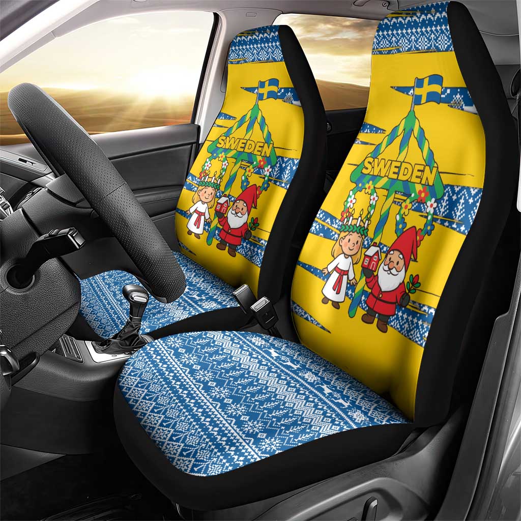 Sweden Christmas Car Seat Cover with Santa Lucia Girl Midsummer Pole Swedish Flag and Nordic Pattern Design - Wonder Print Shop